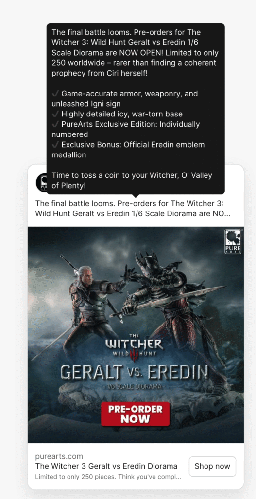 Screenshot of lo-fi ad copy example.